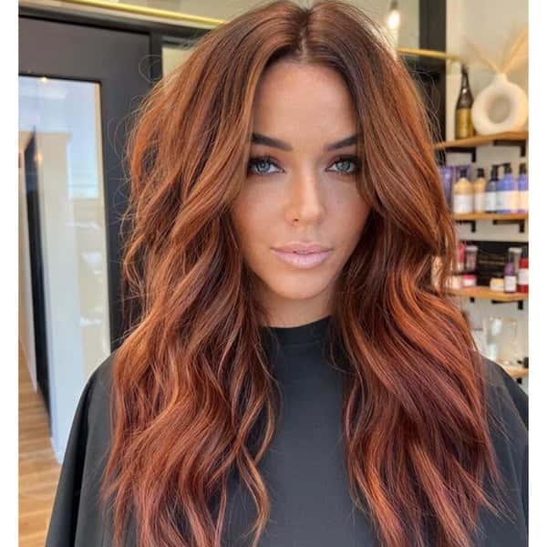 Collarbone Auburn With Copper Highlights, Wavy Collarbone Auburn With Copper Highlights, Wavy — Red Hair