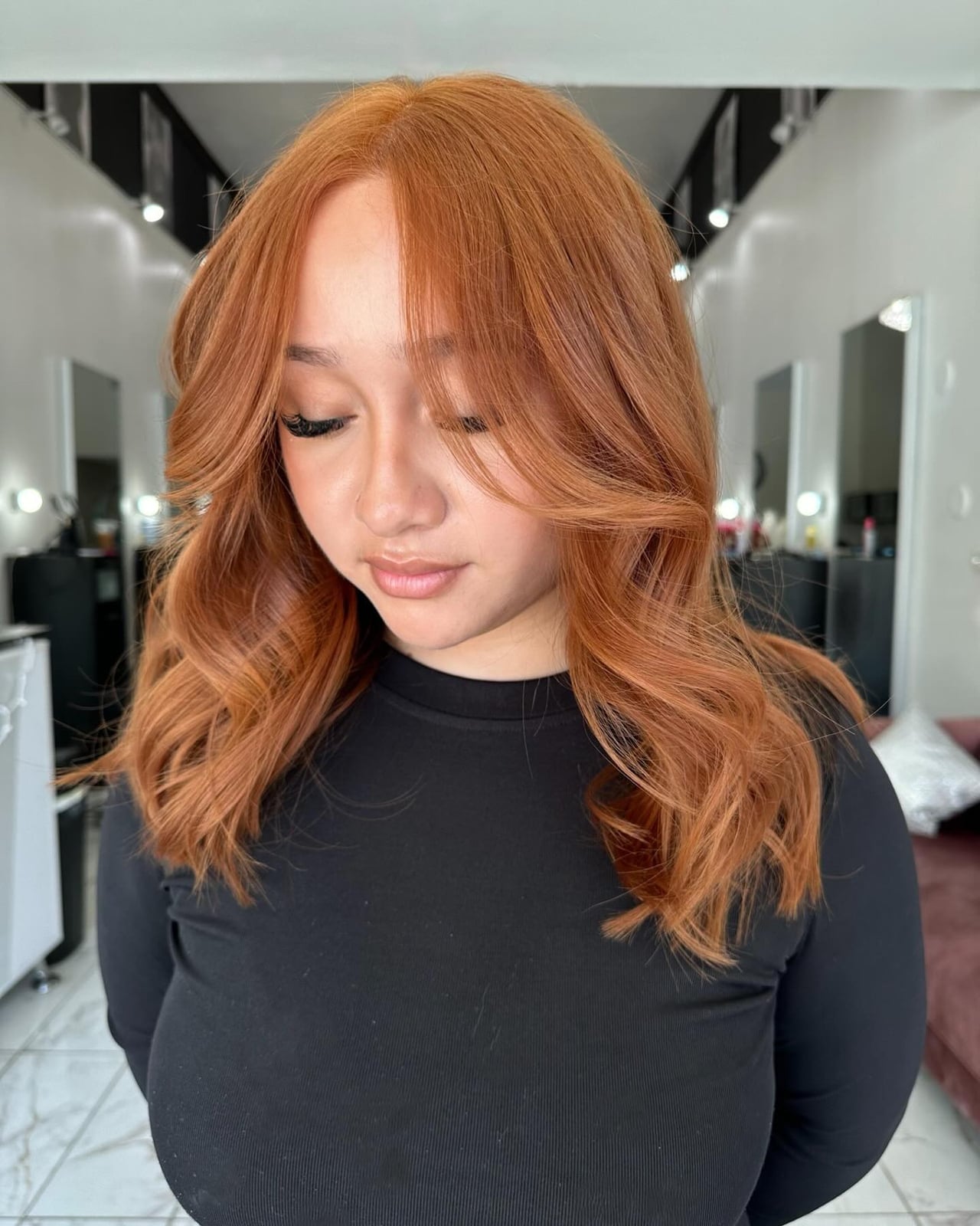 Collarbone Ginger With Curtain Bangs Collarbone Ginger With Curtain Bangs — Red Hair