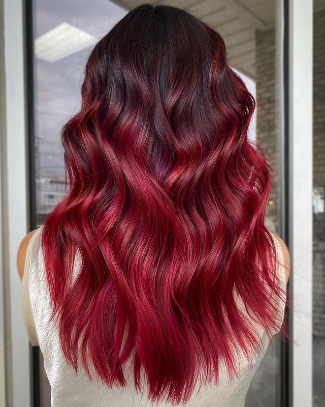 Dark Red Base With Vibrant Red Balayage Dark Red Base With Vibrant Red Balayage — Red Hair
