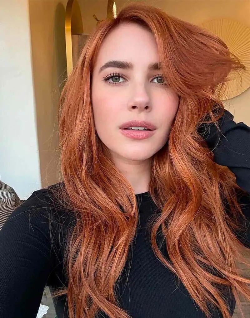Vibrant Copper Red Collarbone Waves With Highlights Vibrant Copper Red Collarbone Waves With Highlights — Red Hair Colors