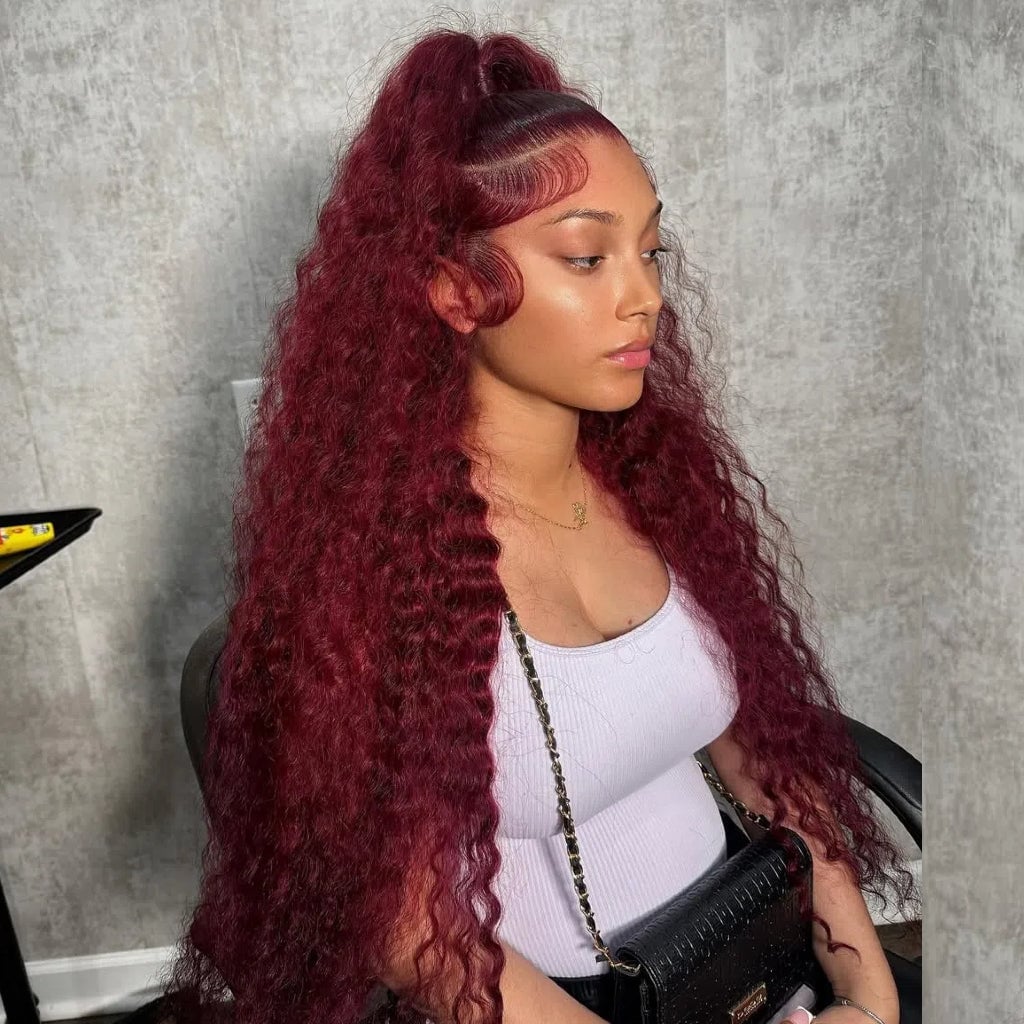 Deep Burgundy Mid-Back Ponytail With Waves Deep Burgundy Mid-Back Ponytail With Waves — Red Hair Colors