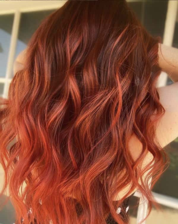Fiery Red Balayage Mid-Back Waves Fiery Red Balayage Mid-Back Waves — Red Hair Colors
