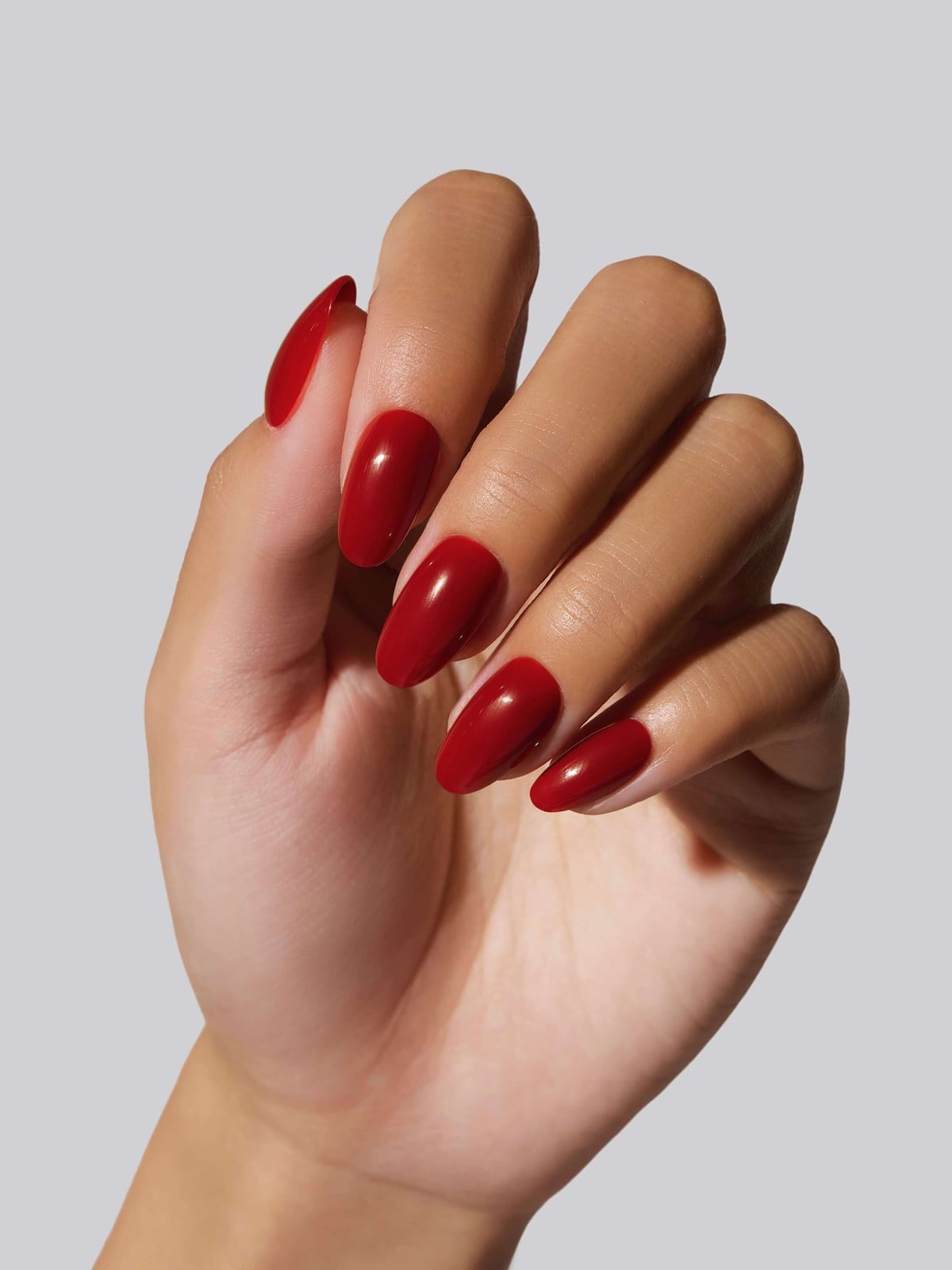 Classic Red Glossy Short Oval Nails — Red Nails