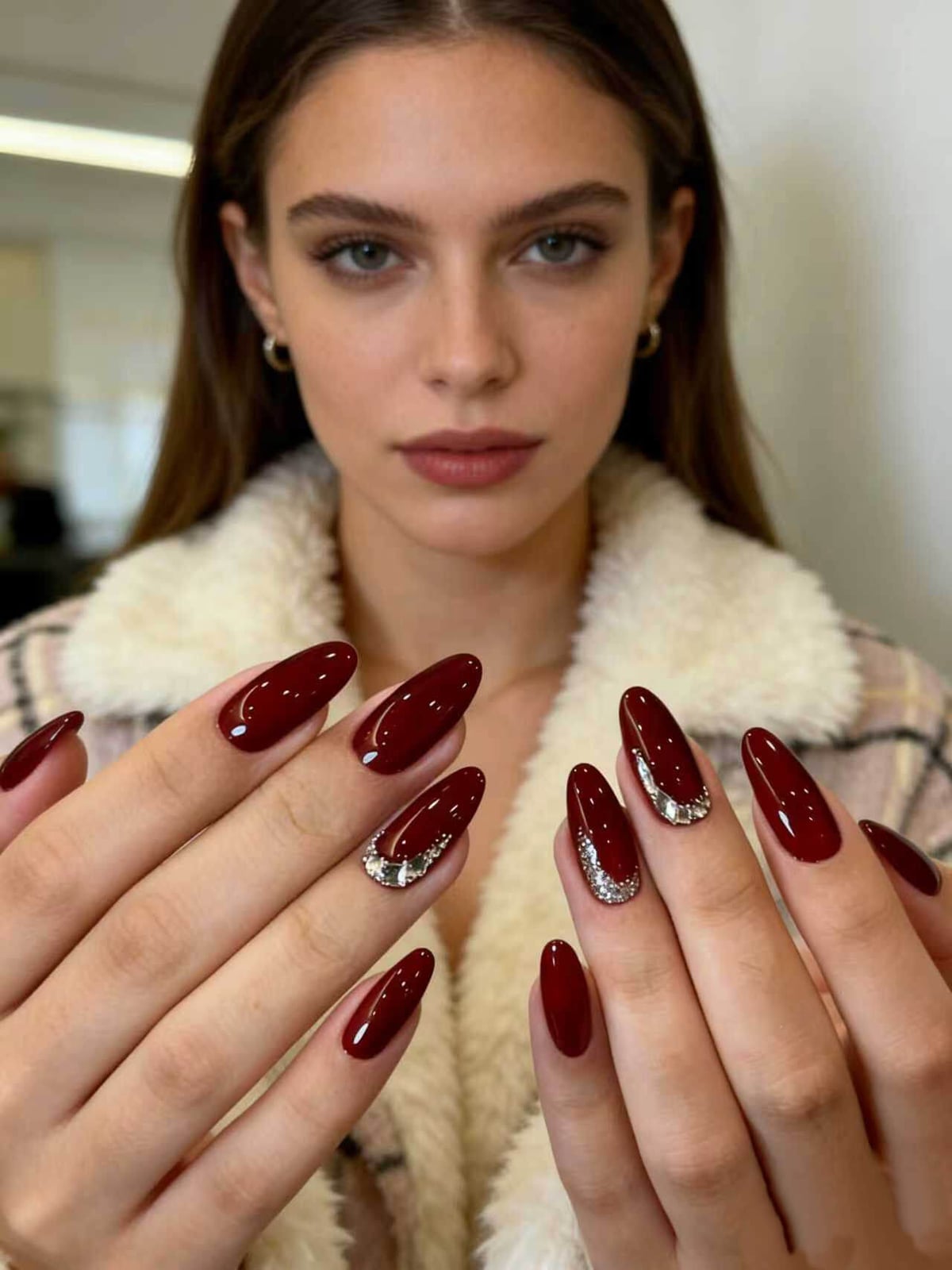 Medium Red Glossy Oval Nails — Red Nails