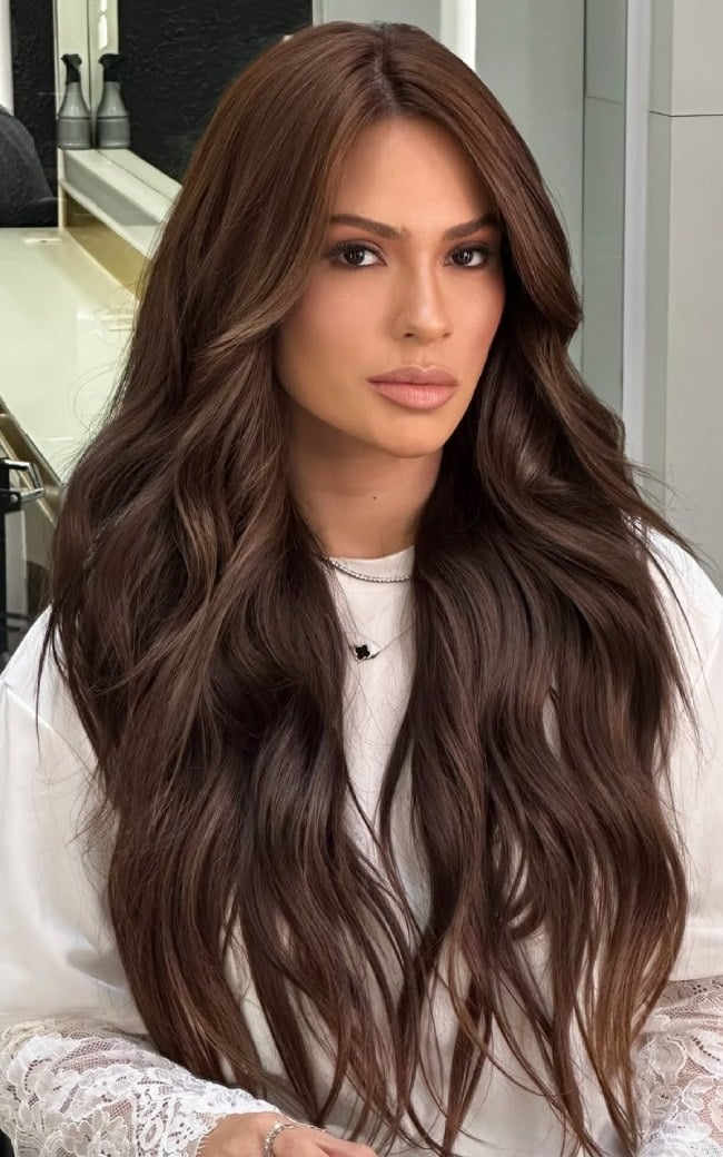 Mid-Back Rich Chocolate Brown With Voluminous Waves Mid-Back Rich Chocolate Brown With Voluminous Waves — Rich Brunette