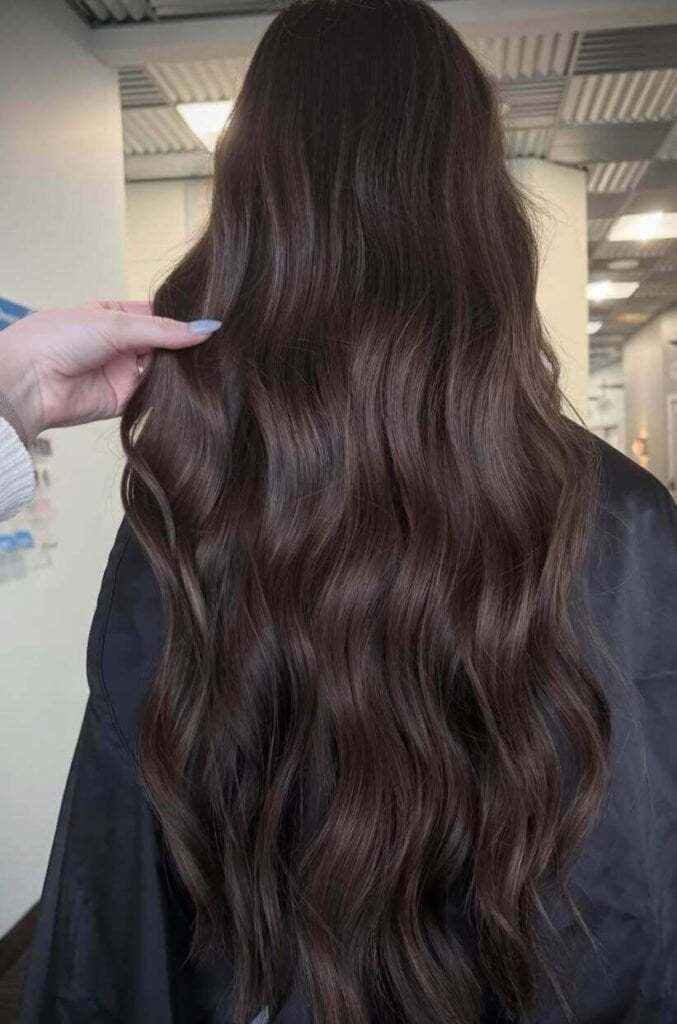 Mid-Back Rich Brunette With Ash Blonde Highlights Mid-Back Rich Brunette With Ash Blonde Highlights