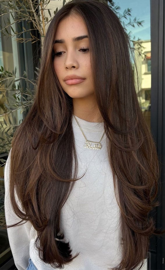Collarbone Espresso Brown With Warm Brown Highlights Collarbone Espresso Brown With Warm Brown Highlights — Rich Brunette