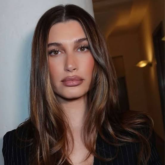 Mid-Back Rich Dark Brown With Blonde Balayage And Curtain Bangs Mid-Back Rich Dark Brown With Blonde Balayage And Curtain Bangs — Rich Brunette