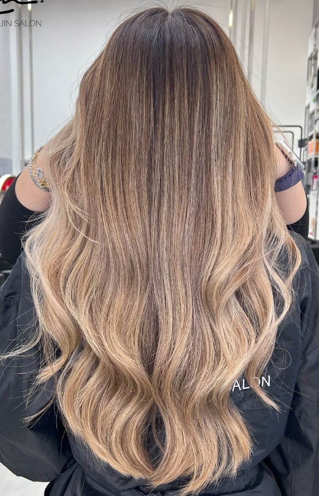 Mid-Back Dark Blonde With Lighter Balayage Mid-Back Dark Blonde With Lighter Balayage — Rooted Blonde
