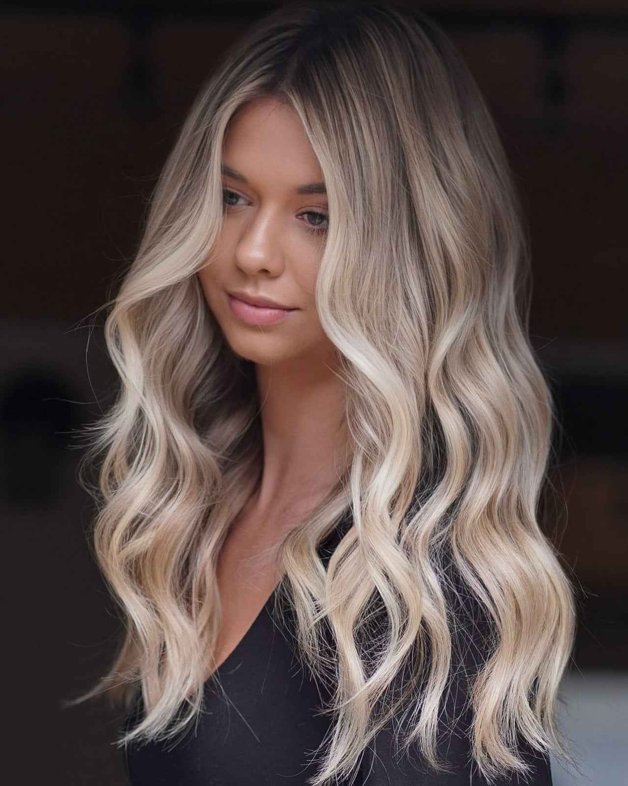 Mid-Back Ash Blonde Balayage With Dark Roots Mid-Back Ash Blonde Balayage With Dark Roots — Rooted Blonde