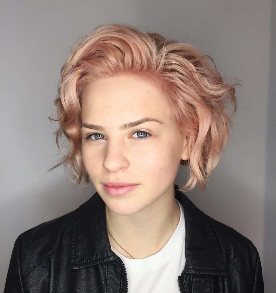 Chin Length Bob With Undone Waves — Rose Gold Hair