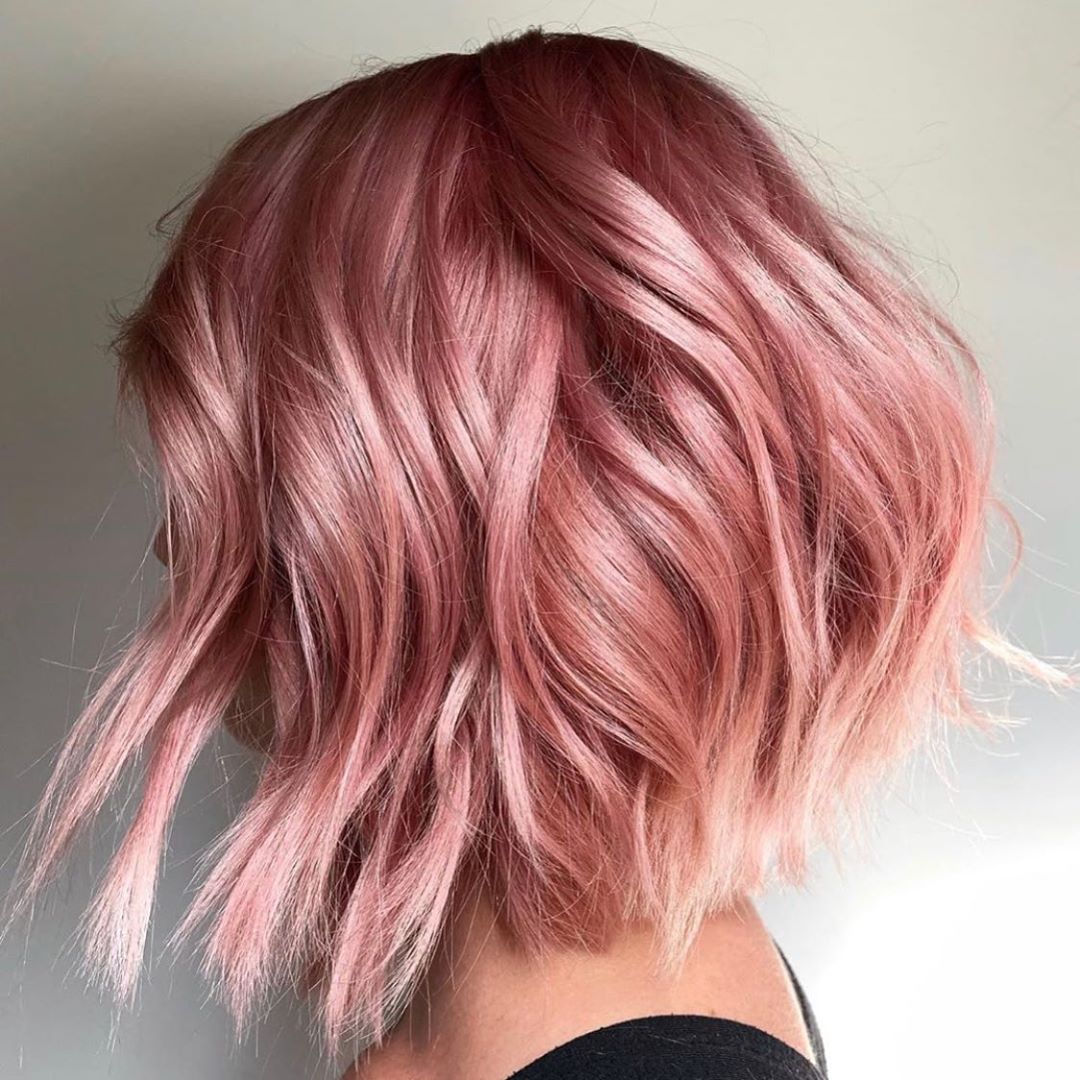 Chin Length Bob With Face Framing Layers — Rose Gold Hair