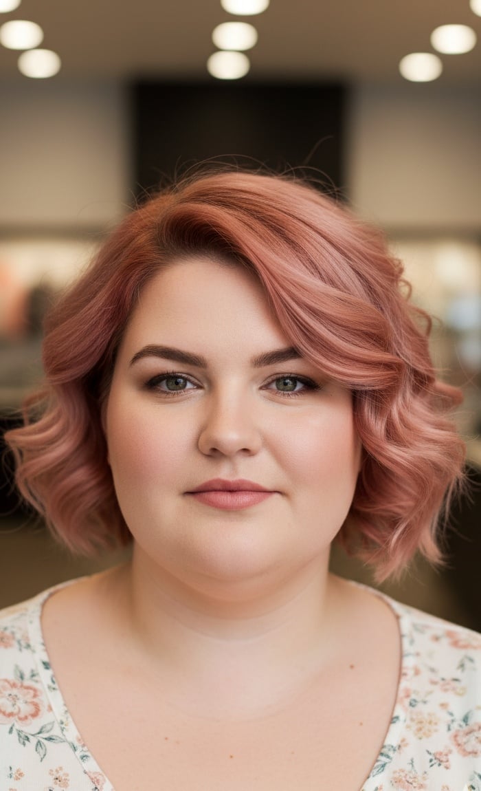 Collarbone Bob With Soft Curtain Bangs — Rose Gold Hair