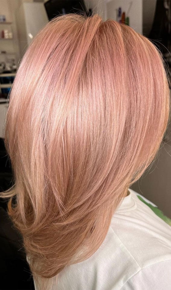 Silky Layered Collarbone Bob — Rose Gold Hair