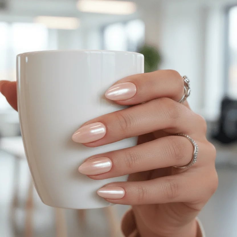 Peach Glacé Press-On Nails - MOONLEE Everyday Pink Gold Pearl Office Nails