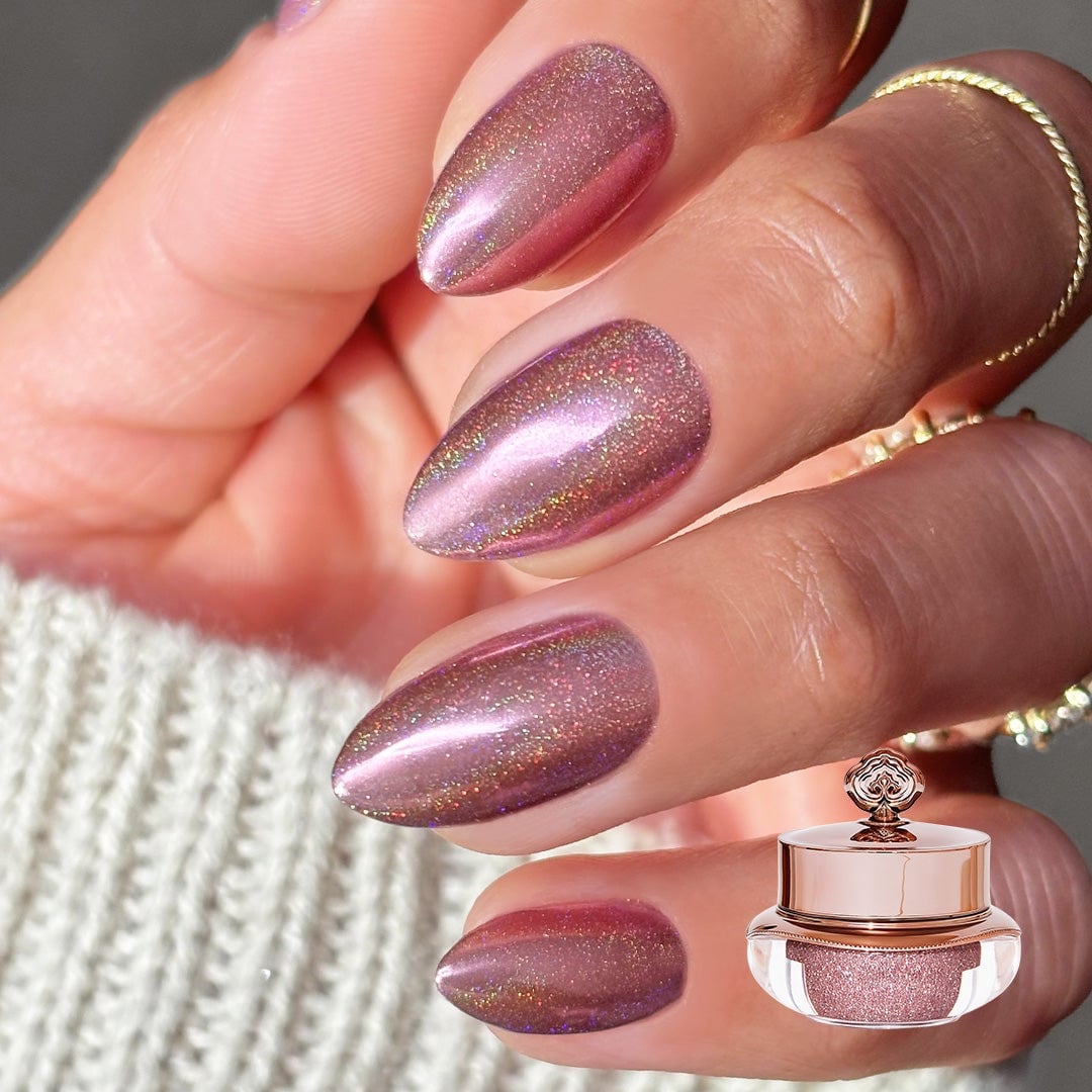 Rose Gold Chrome Holographic Glitter Medium Almond Nails Rose Gold Chrome Holographic Glitter Medium Almond Nails — Rose Gold Nails