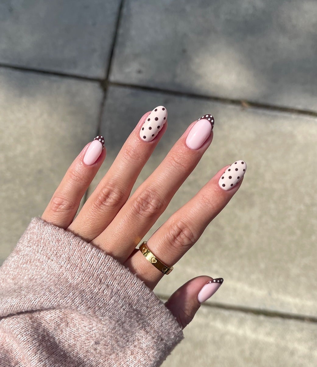 Light Blue Polka Dot Glossy Short Round Nails Light Blue Polka Dot Glossy Short Round Nails