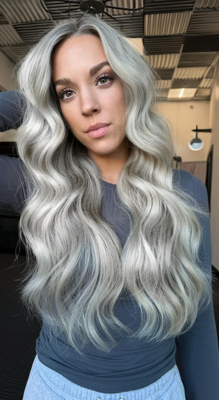Mid-Back Icy Platinum With Silver Lowlights Mid-Back Icy Platinum With Silver Lowlights — Scandi Blonde