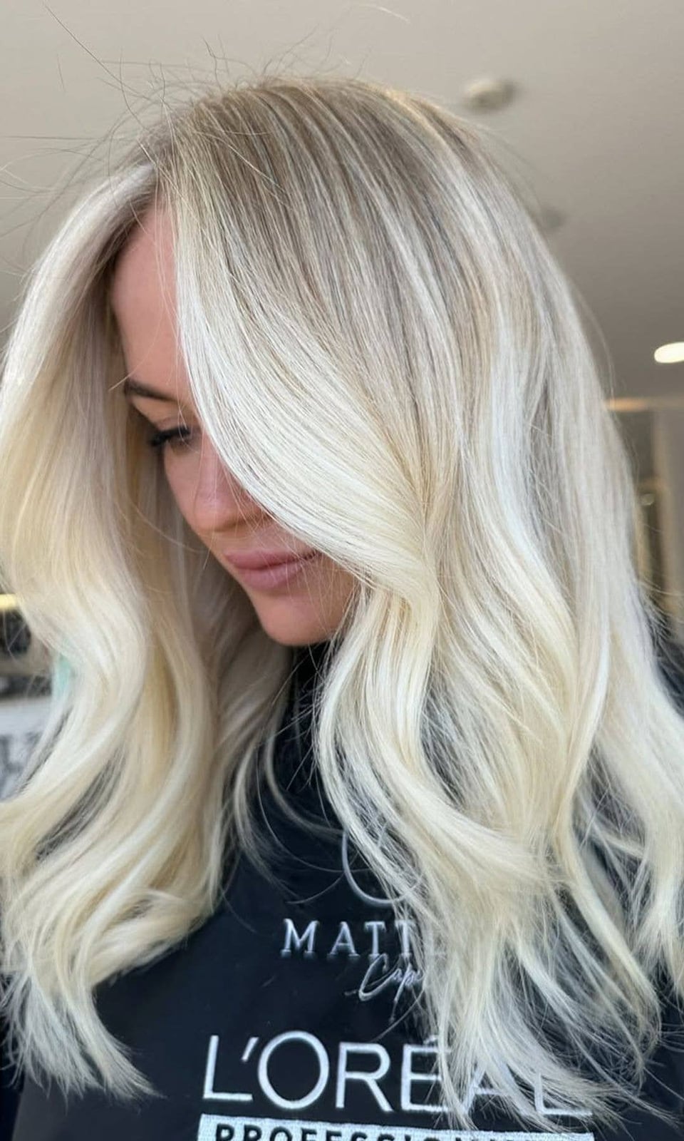 Icy Blonde Collarbone Cut With Root Shadow Icy Blonde Collarbone Cut With Root Shadow — Scandi Blonde