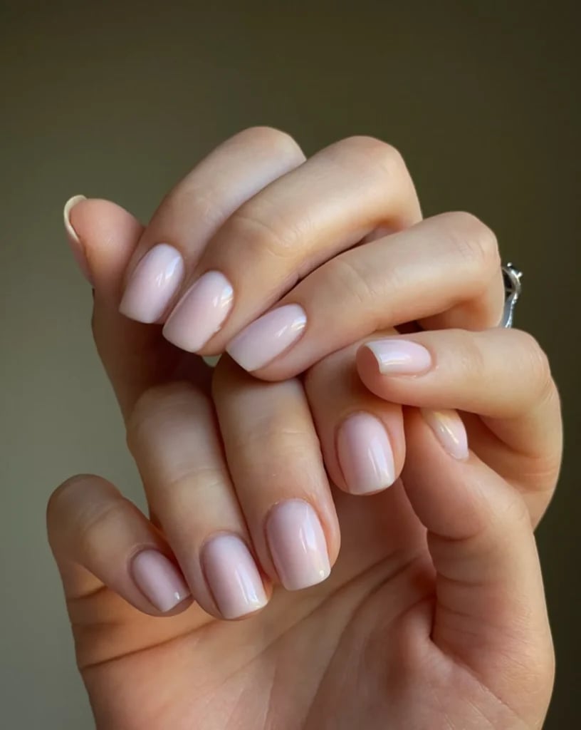 Sheer Pink White French Tip Short Almond Nails — School Nails