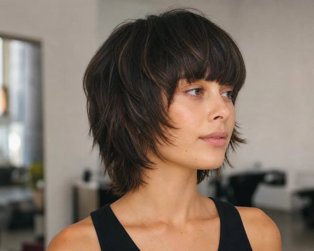Chin Length Dark Brown Shag Bob — Shag Haircut
