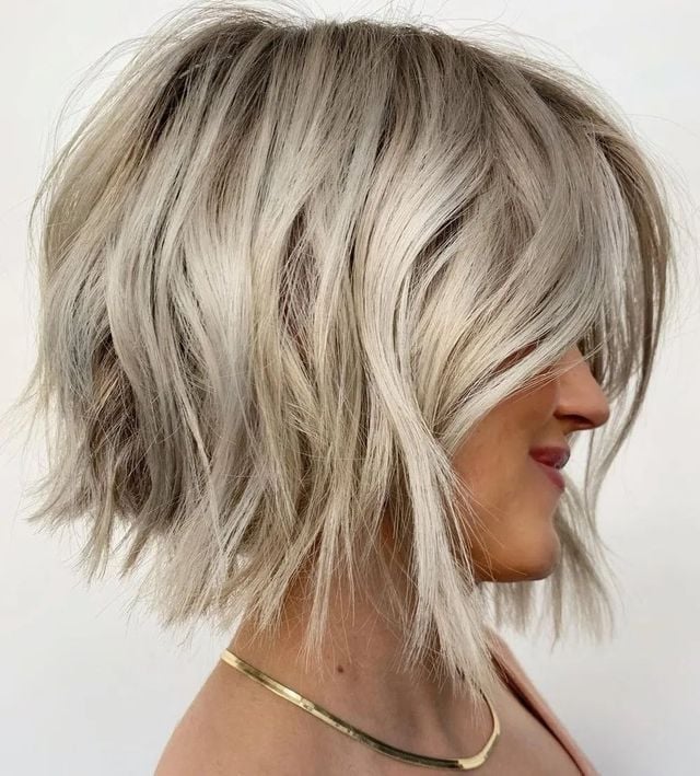 Chin Length Ash Blonde Shag Bob — Shag Haircut