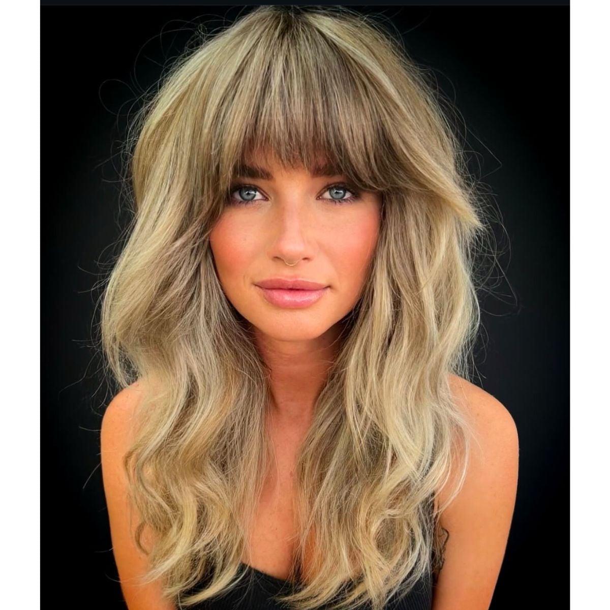 Collarbone Ash Blonde Shag With Soft Waves, Curtain Bangs — Shag Haircut