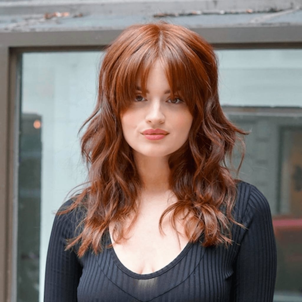 Shoulder Length Copper Red Shag With Full Fringe — Shag Haircut