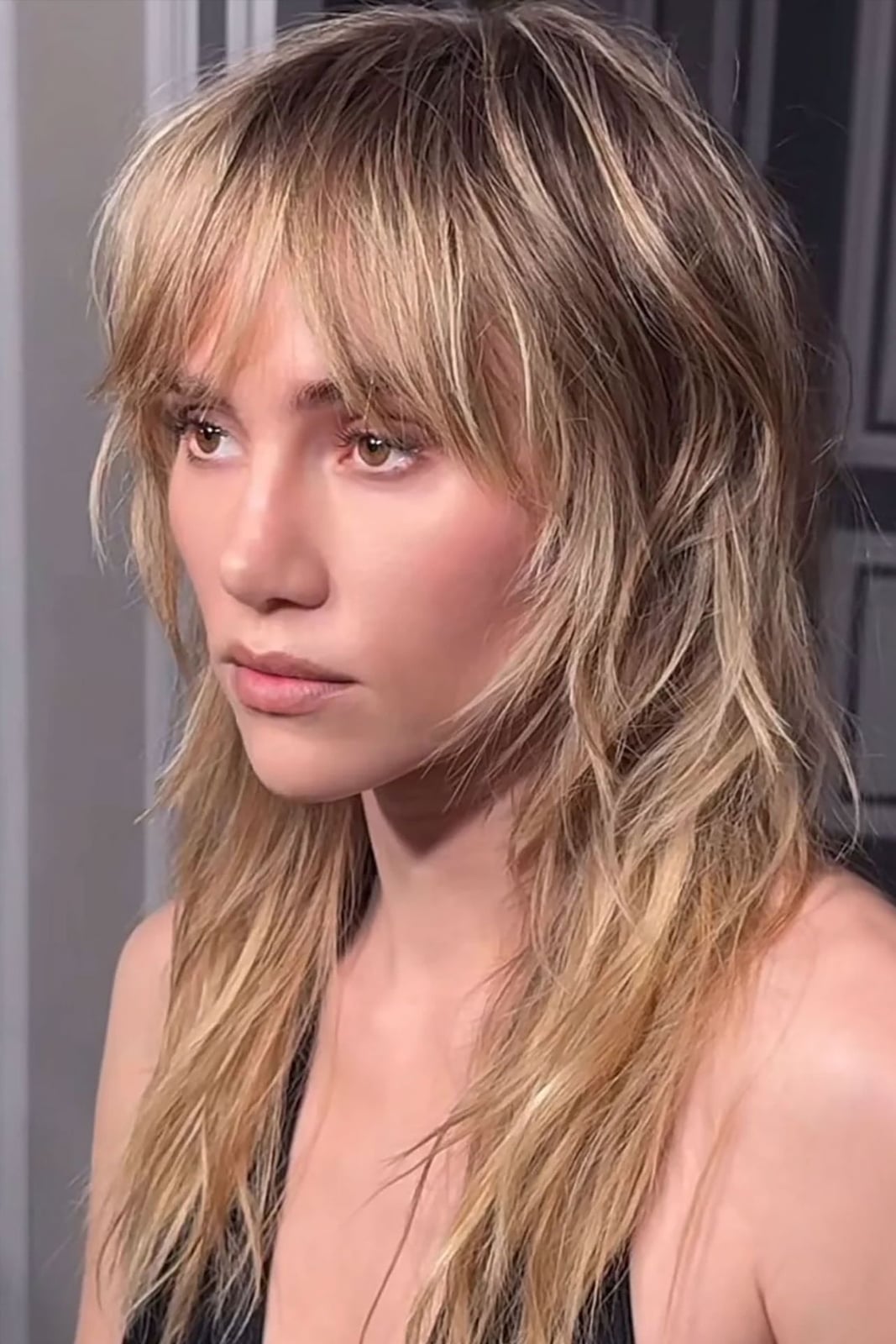 Mid-Back Ash Blonde Shag With Wispy Bangs — Shag Haircut