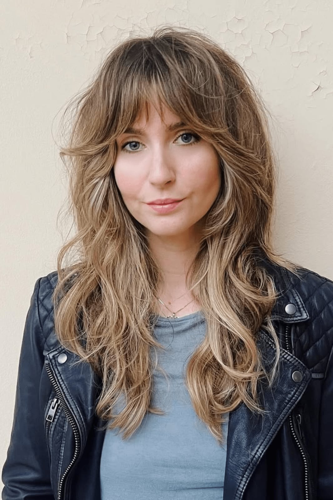 Mid-Back Honey Blonde Shag With Loose Waves — Shag Haircut