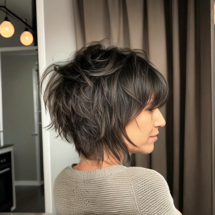 Short Shag With Textured Layers And Messy Styling Short Shag With Textured Layers And Messy Styling — Shag with Curtain Bangs