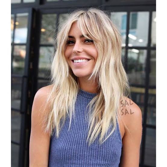 Mid-Back Dark Brown Shag With Balayage Mid-Back Dark Brown Shag With Balayage — Shag with Curtain Bangs