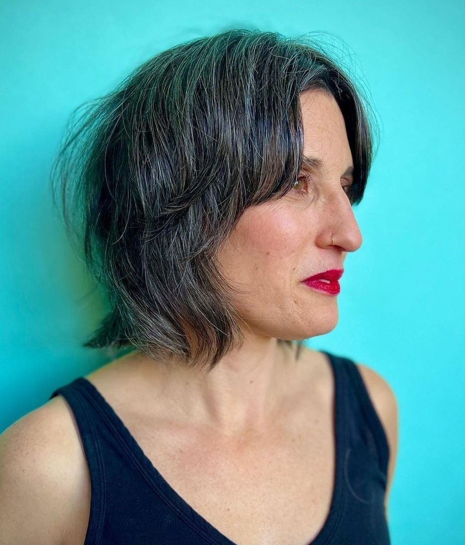 Dark Gray Shaggy Bob With Side Part Dark Gray Shaggy Bob With Side Part