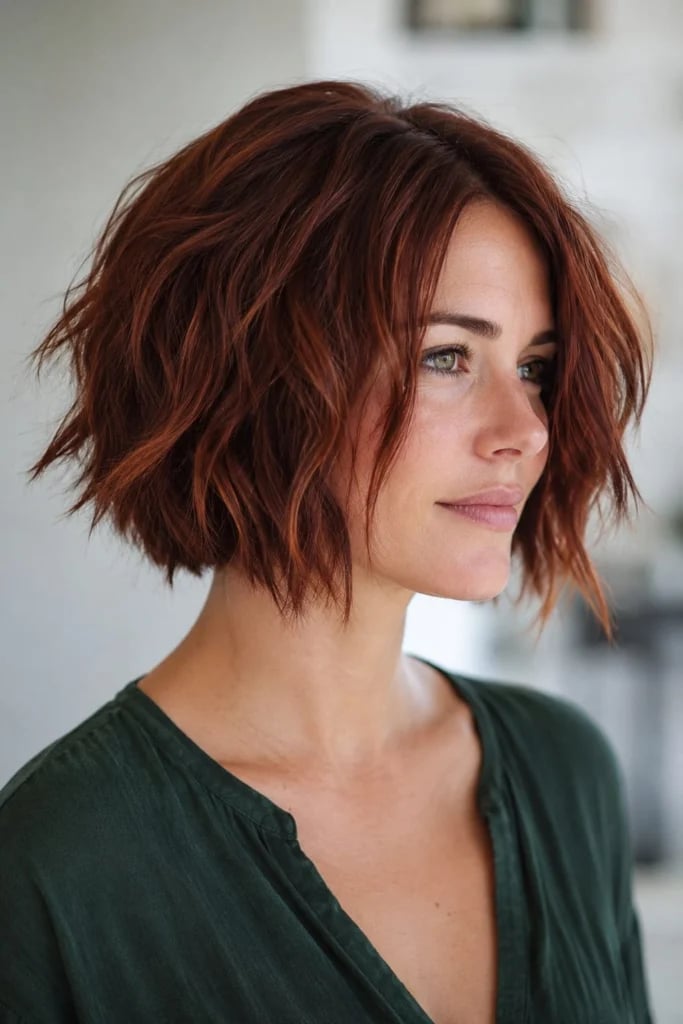 Chin Length Shaggy Bob In Warm Copper Chin Length Shaggy Bob In Warm Copper