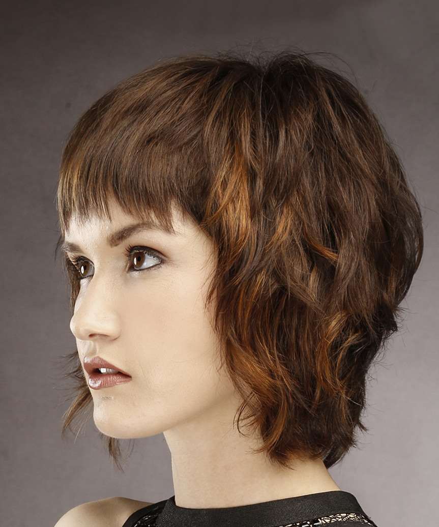 Dark Brown Shaggy Bob With Auburn Highlights, Chin Dark Brown Shaggy Bob With Auburn Highlights, Chin
