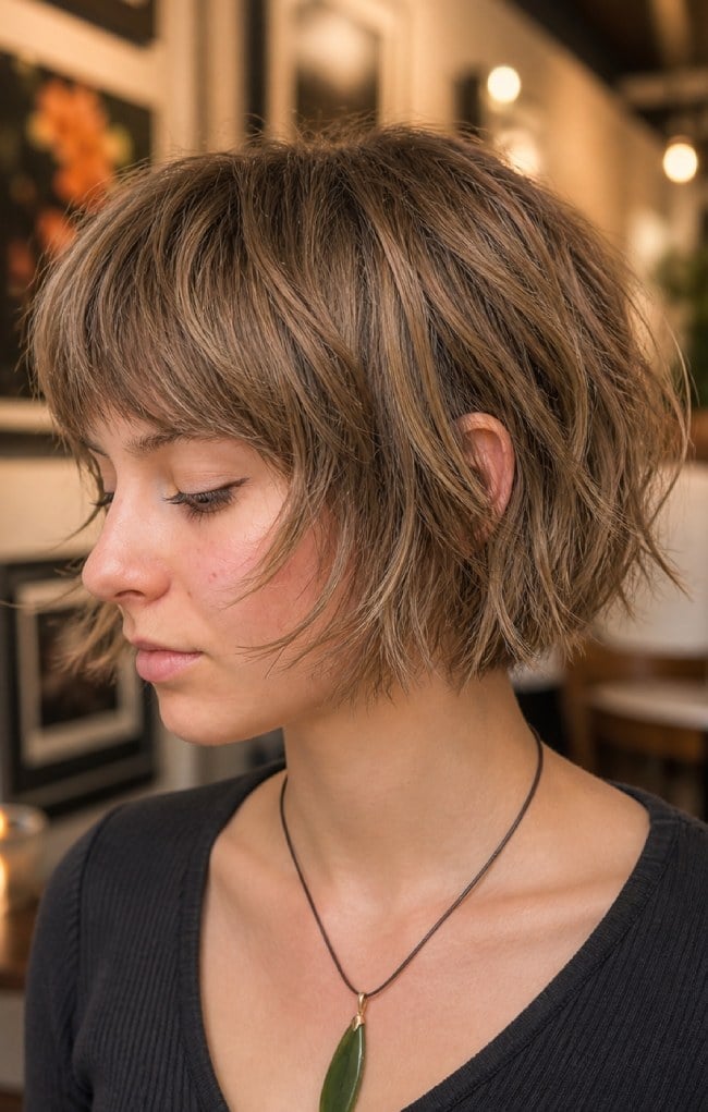 Light Brown Shaggy Bob With Face Framing Bangs Light Brown Shaggy Bob With Face Framing Bangs