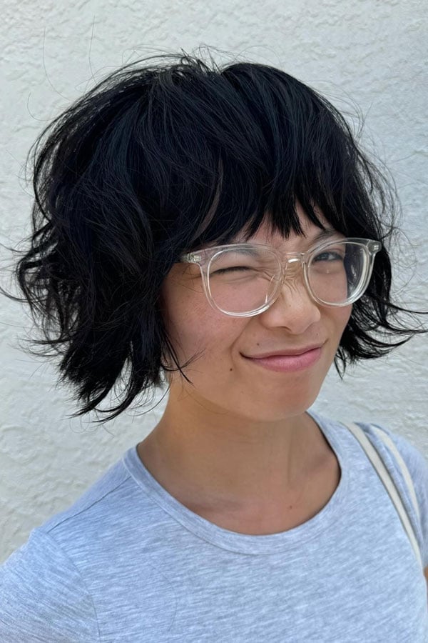 Dark Brown Shaggy Bob With Micro Bangs Dark Brown Shaggy Bob With Micro Bangs