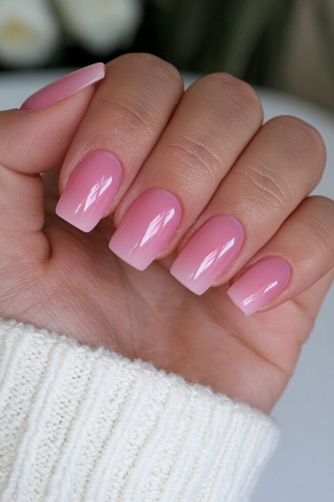 Vibrant Pink to White Ombre Short Square Nails Vibrant Pink to White Ombre Short Square Nails — Short Acrylic Nails