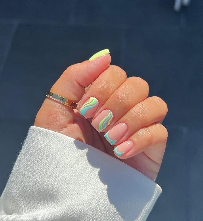 Wavy Mint and Lime French Short Soft Square Nails Wavy Mint and Lime French Short Soft Square Nails — Short Acrylic Nails