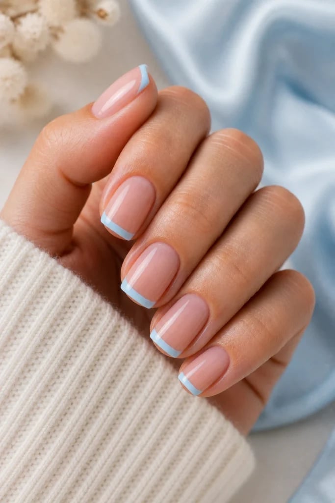 Light Blue French Tip Short Square Nails Light Blue French Tip Short Square Nails — Short Acrylic Nails