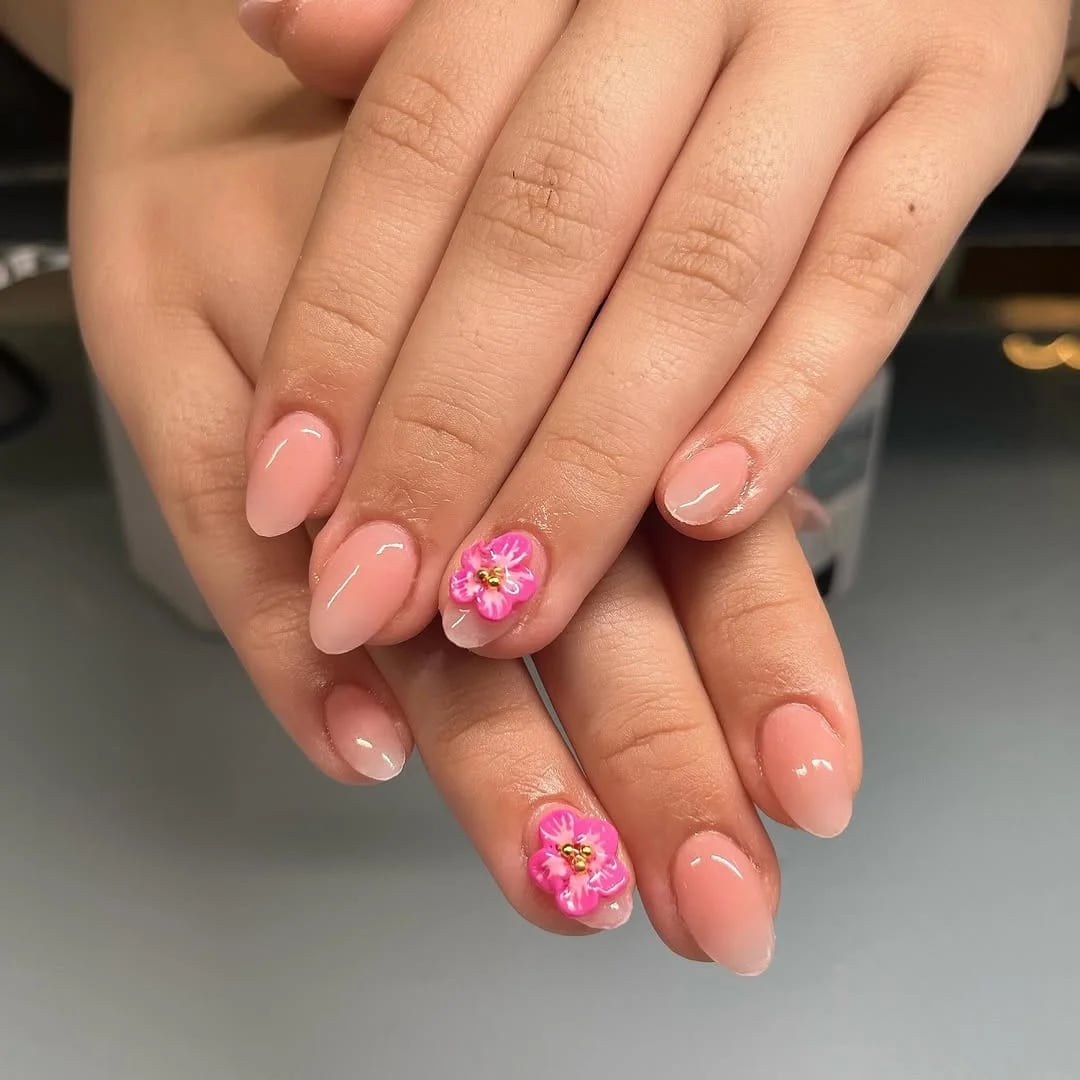 3D Pink Floral Embellishments Short Almond Nails 3D Pink Floral Embellishments Short Almond Nails — Short Acrylic Nails