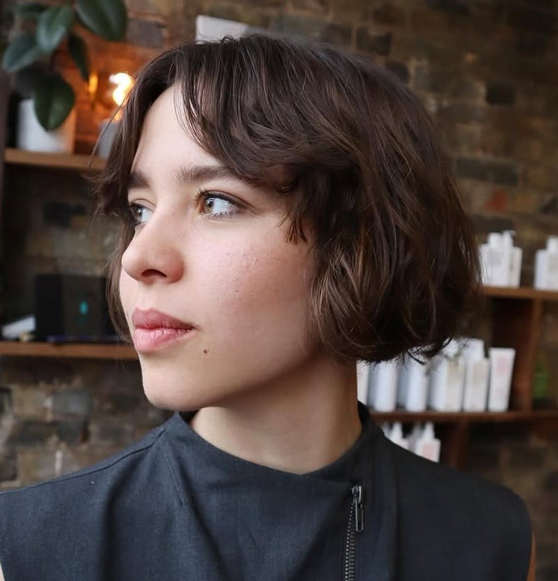 Textured Dark Brown Bob With Loose Waves — Short Bob