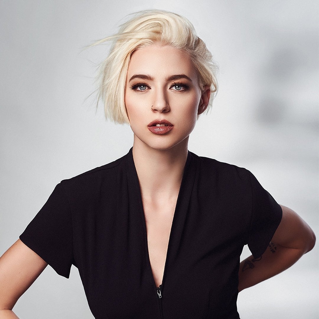 Platinum Blonde Bob Wind Swept Texture — Short Bob