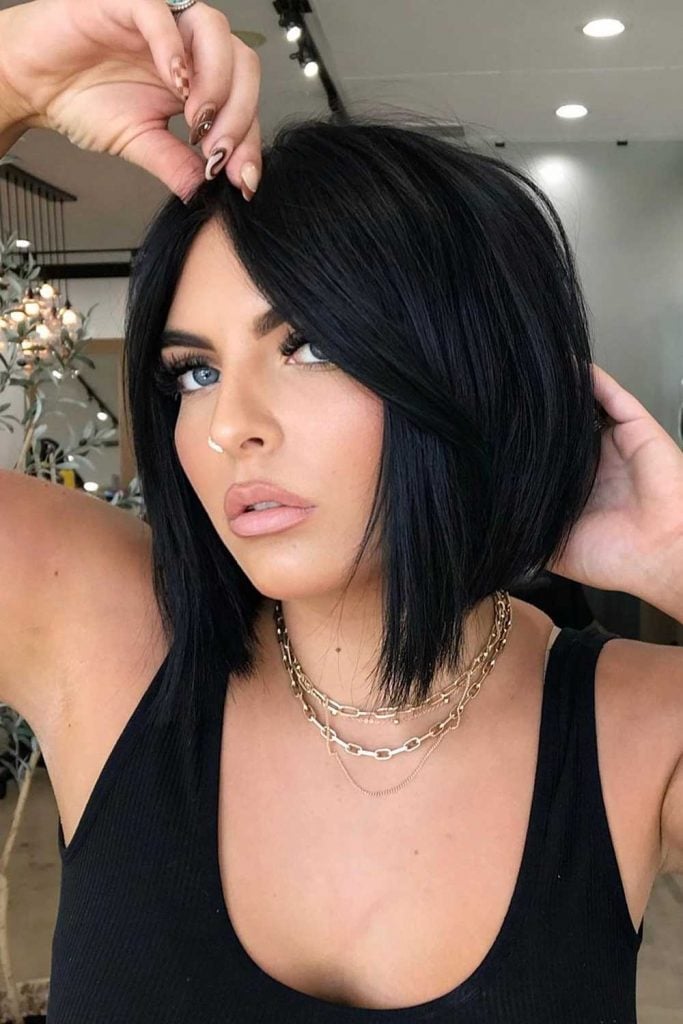 Sleek Thick Dark Brown Bob No Bangs — Short Bob