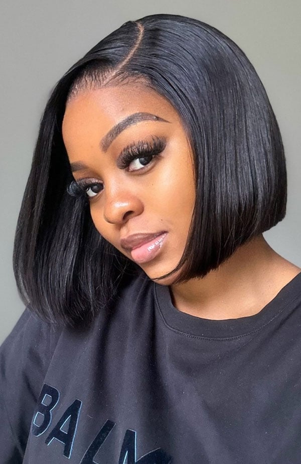 Black Thick Bob Sleek Side Part — Short Bob