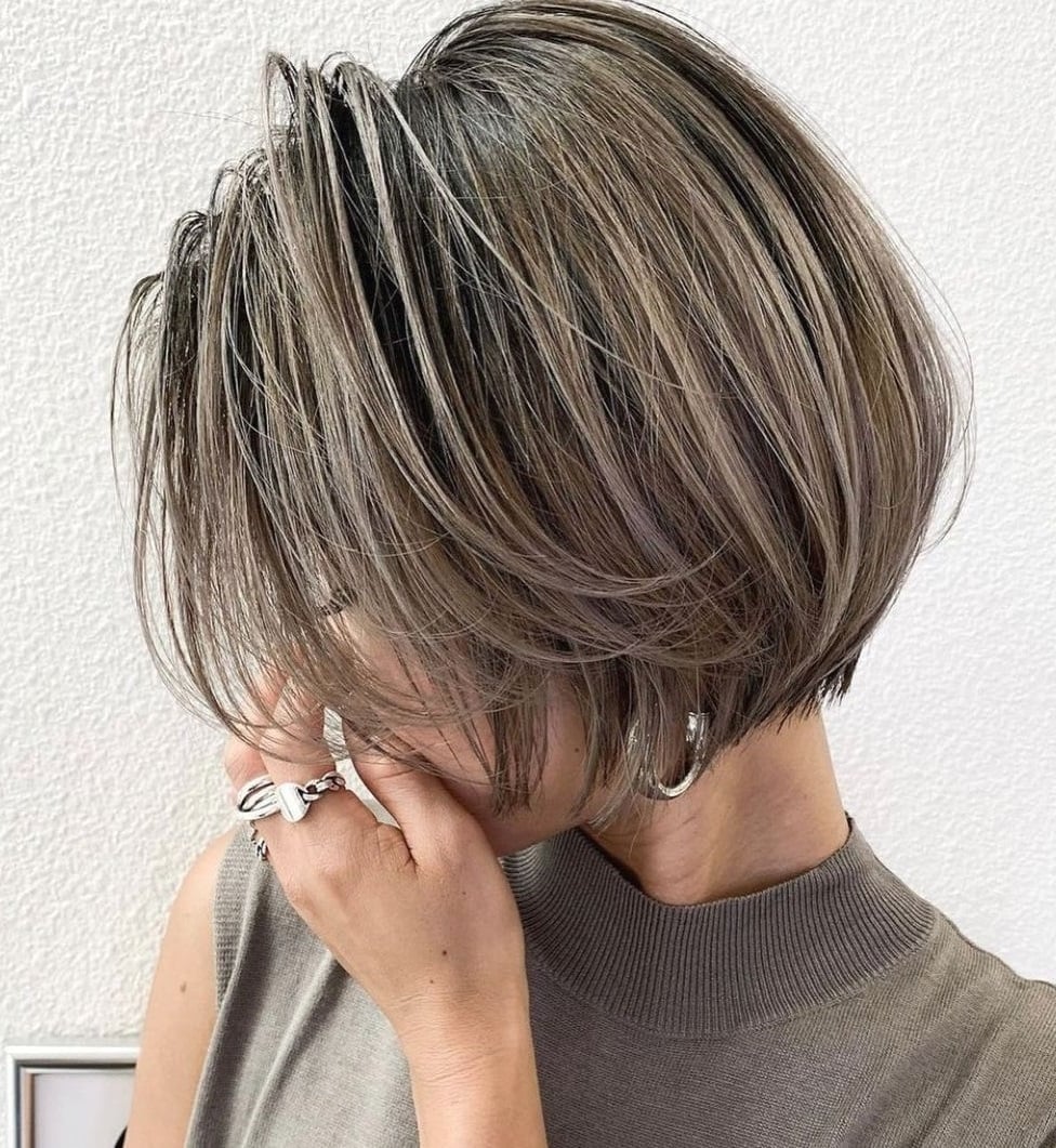 Ash Blonde Layered Bob Soft Straight Layers — Short Bob
