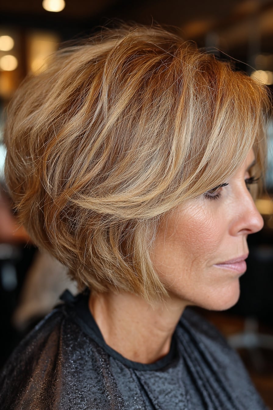 Blonde Layered Bob Side Swept Bangs — Short Bob