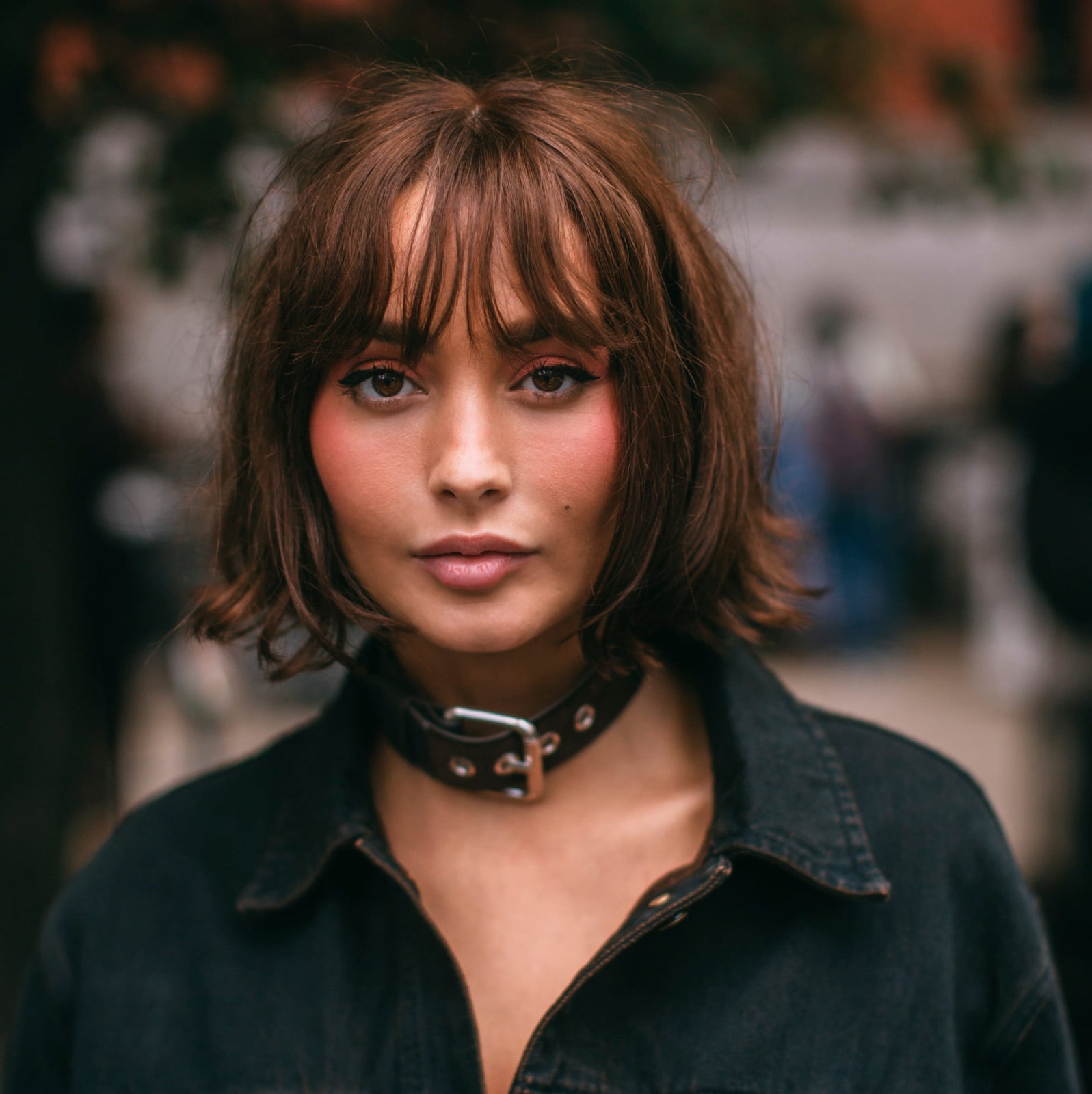 Chin Length Bob With Blunt Bangs Side Part — Short Bob