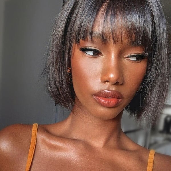 Sharp Black Blunt Bob With Blunt Bangs — Short Bob