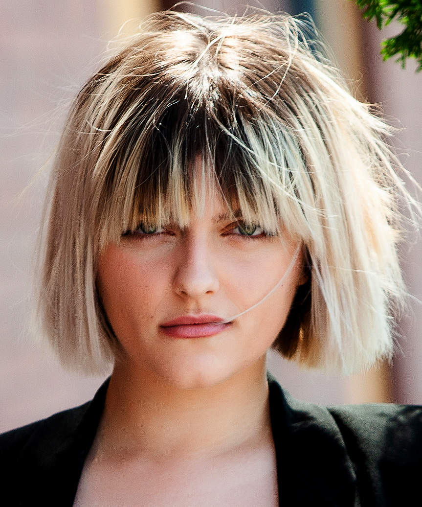 Blonde Bob With Strong Blunt Fringe — Short Bob